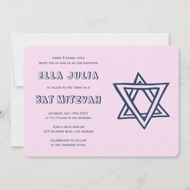 Convite LETRAS EXTERNAS DE DAVID Custom Bat Mitzvah (Frente)
