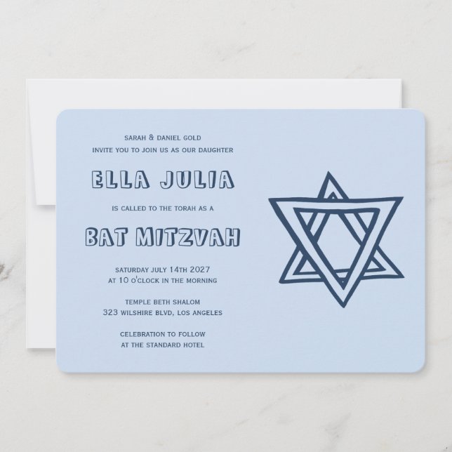 Convite LETRAS EXTERNAS DE DAVID Custom Bat Mitzvah (Frente)