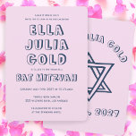 Convite LETRAS EXTERNAS DE DAVID Custom Bat Mitzvah<br><div class="desc">Cartão perfeito para anunciar um bar ou morcego mitzvah! Mão fez arte para você com estrela de David na frente e atrás! TOTALMENTE PERSONALIZÁVEL! Clique em "Personalizar" acima para editar o texto. Clique em "editar usando a ferramenta design" para ajustar as fontes, as cores e os posicionamentos e para excluir...</div>