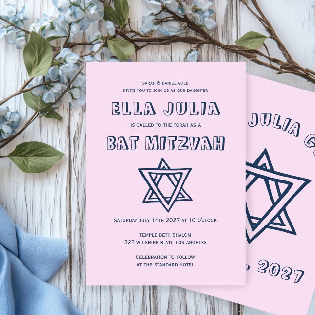 Convite LETRAS EXTERNAS DE DAVID Custom Bat Mitzvah (OUTLINE LETTERS STAR OF DAVID Custom Bat Mitzvah Invitation
)