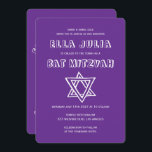 Convite LETRAS EXTERNAS DE DAVID Custom Bat Mitzvah<br><div class="desc">Cartão perfeito para anunciar um bar ou morcego mitzvah! Mão fez arte para você com estrela de David na frente e atrás! TOTALMENTE PERSONALIZÁVEL! Clique em "Personalizar" acima para editar o texto. Clique em "editar usando a ferramenta design" para ajustar as fontes, as cores e os posicionamentos e para excluir...</div>