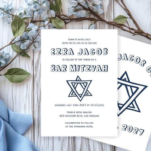 Convite LETRAS EXTERNAS ESTRELA DO Bar Personalizado DAVID (OUTLINE LETTERS STAR OF DAVID Custom Bar Mitzvah Invitation
)