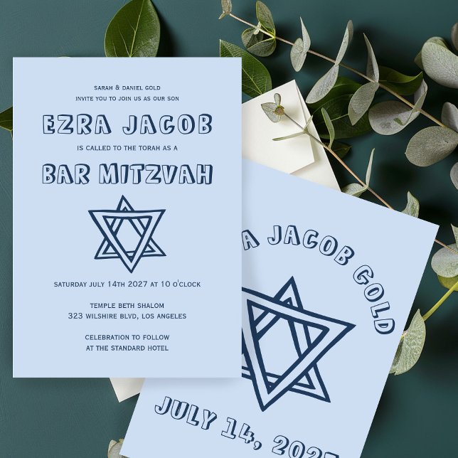 Convite LETRAS EXTERNAS ESTRELA DO Bar Personalizado DAVID (OUTLINE LETTERS STAR OF DAVID Custom Bar Mitzvah Invitation
)