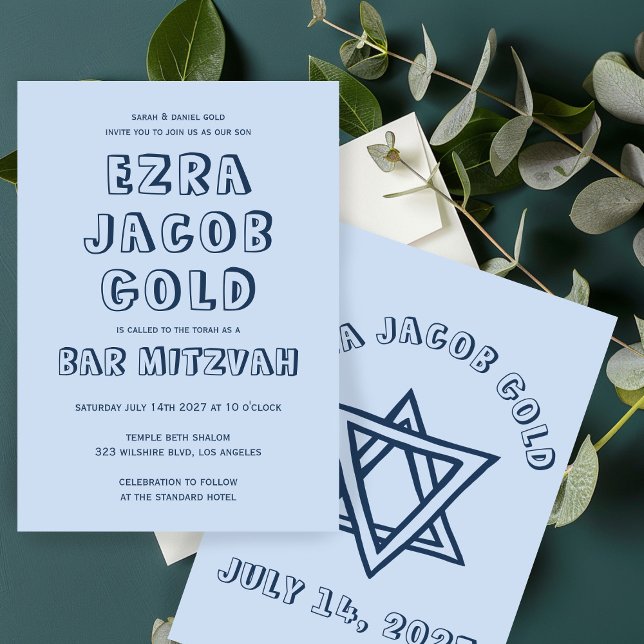 Convite LETRAS EXTERNAS ESTRELA DO Bar Personalizado DAVID (OUTLINE LETTERS STAR OF DAVID Custom Bar Mitzvah Invitation
)
