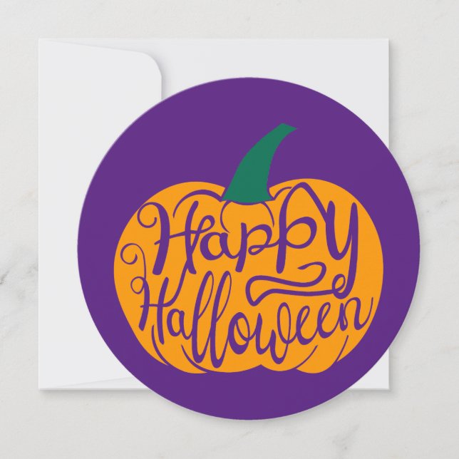 Convite Letras Feliz Halloween em abóbora esculpida (Frente)