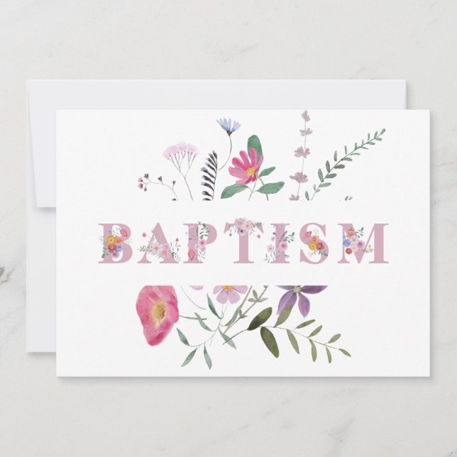 Convite Letras Florais Baptism (Frente)