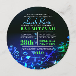 Convite Letras Hebraicas Brilhantes e Notas Musicais Bat M