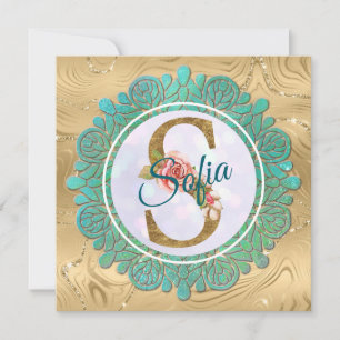Convite Letras Iniciais de Monograma de Ouro Elegantes com