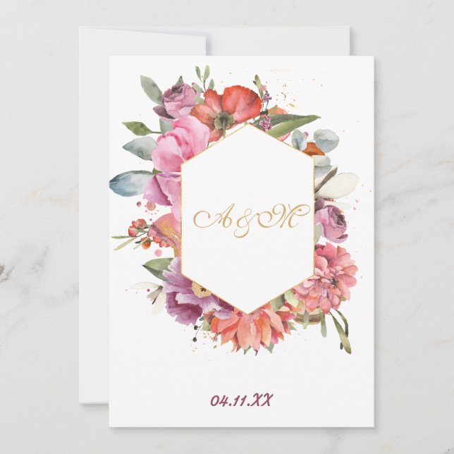 Convite Letras MONOGRAMA douradas CASAMENTO PERSONALIZADO (Frente)