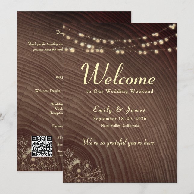 Convite Letreiro de Boas-Vindas de Casamento com Luzes de  (Frente/Verso)