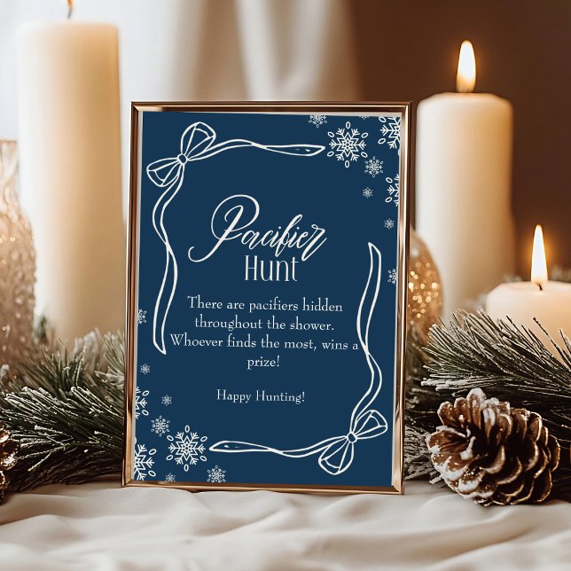 Convite Letreiro de Caça ao Chupeta Winter Coquette para C (Winter Coquette Pacifier Hunt Baby Shower sign)