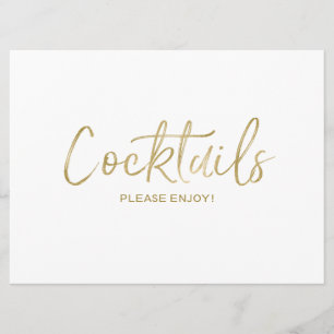 Convite Letreiro de Casamento "Cocktails"   Estilo Dourado