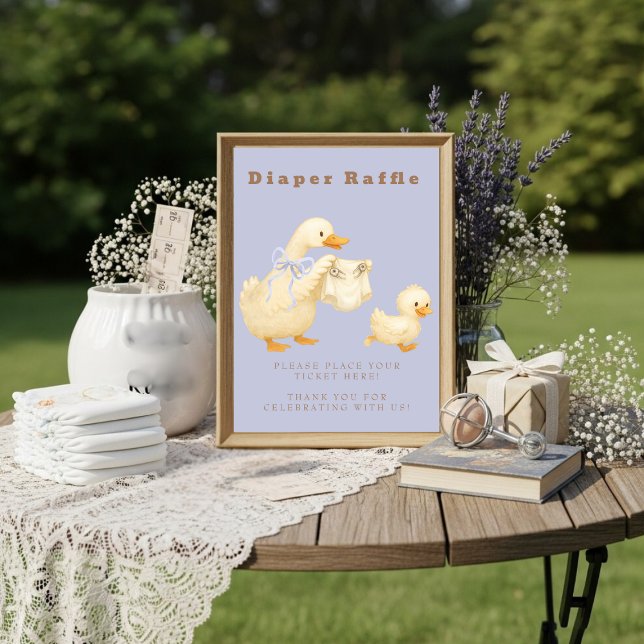 Convite Letreiro de Mesa para Sorteio de Fraldas Blue A Si (Blue A Silly Goose Diaper Raffle Table Sign)