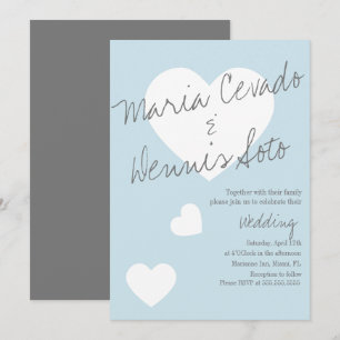 Convite Letreiro Flutuante de Coração Casamento Azul Cinza