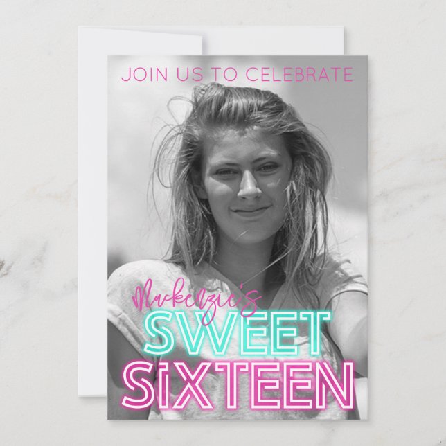 Convite Letreiro Neon Retro com Foto Preto e Branco Sweet  (Frente)