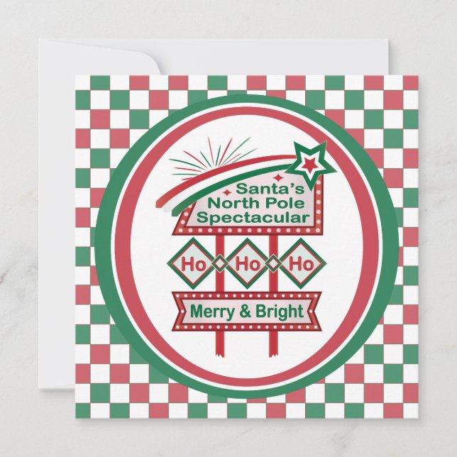 Convite Letreiro Retro de Natal – Ho Ho Ho Alegre e Brilha (Frente)