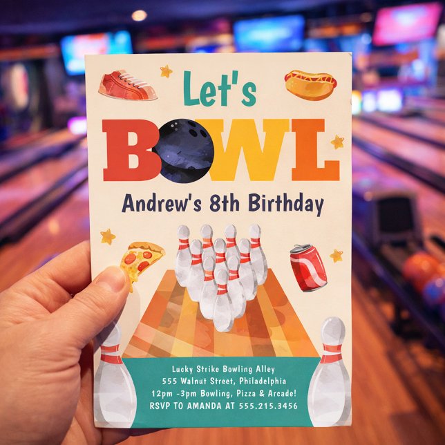 Convite Let's Bowl Bowling Birthday Party Invitation (Criador carregado)