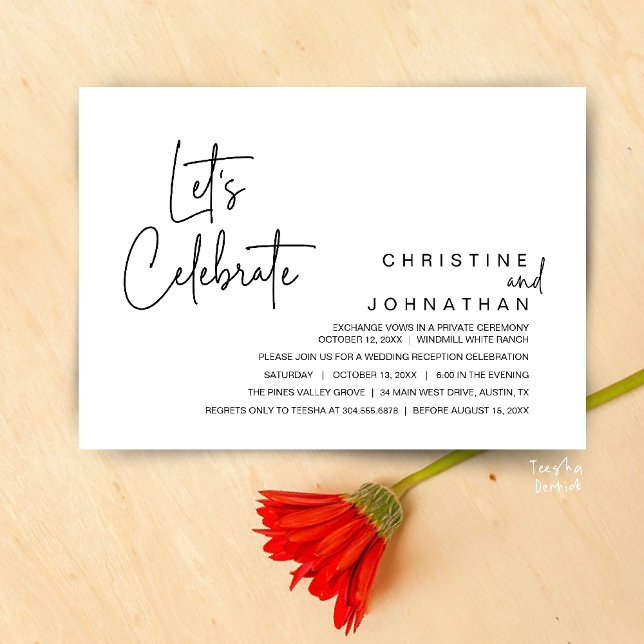 Convite Let's Celebrate, Wedding Elopement Dinner Party (Let's Celebrate, modern minimal Wedding Elopement Dinner Party Invitation card in black and white)