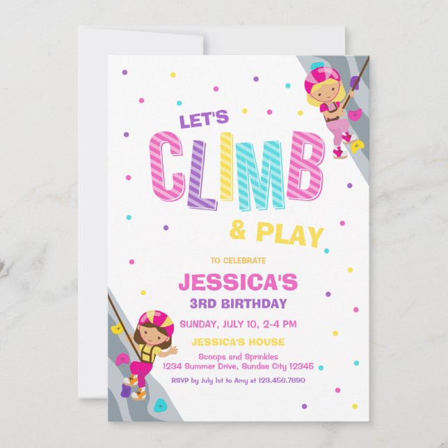 Convite Let's Climb & Play Climbing Birthday Invitation (Frente)
