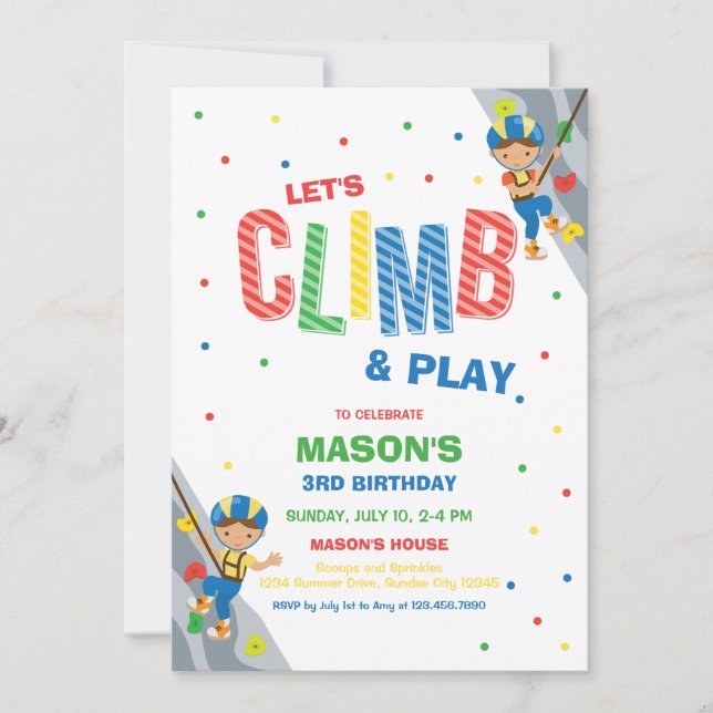 Convite Let's Climb & Play Climbing Birthday Invitation (Frente)