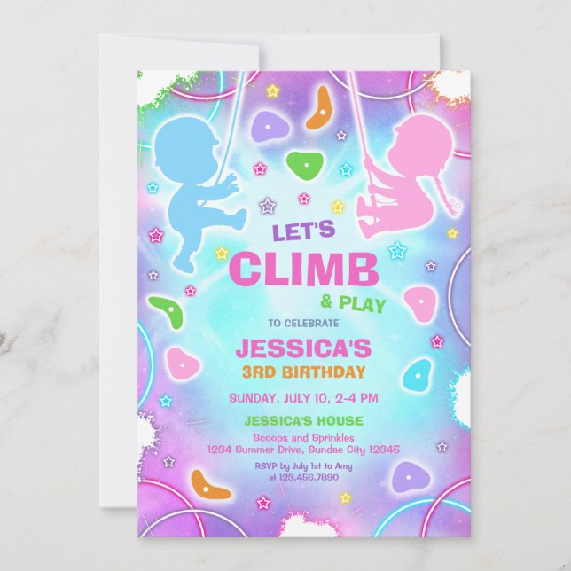 Convite Let's Climb & Play Climbing Birthday Invitation (Frente)