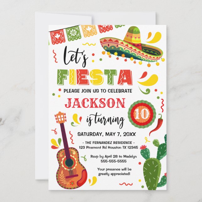 Convite LET'S FIESTA Birthday Party Invitation (Frente)