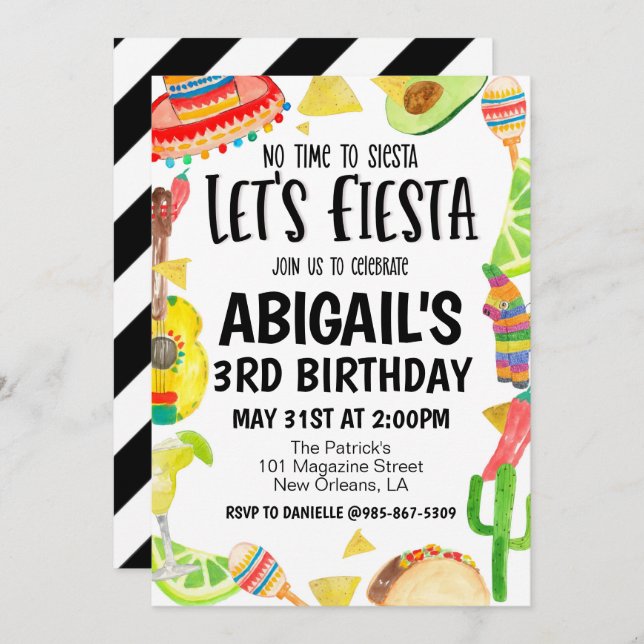 Convite Let's Fiesta Birthday Party Invitation (Frente/Verso)