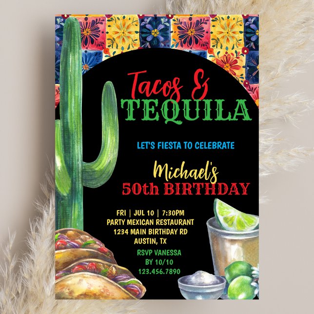 Convite Let's Fiesta Tacos & Tequila Mexican 50th Birthday (Criador carregado)
