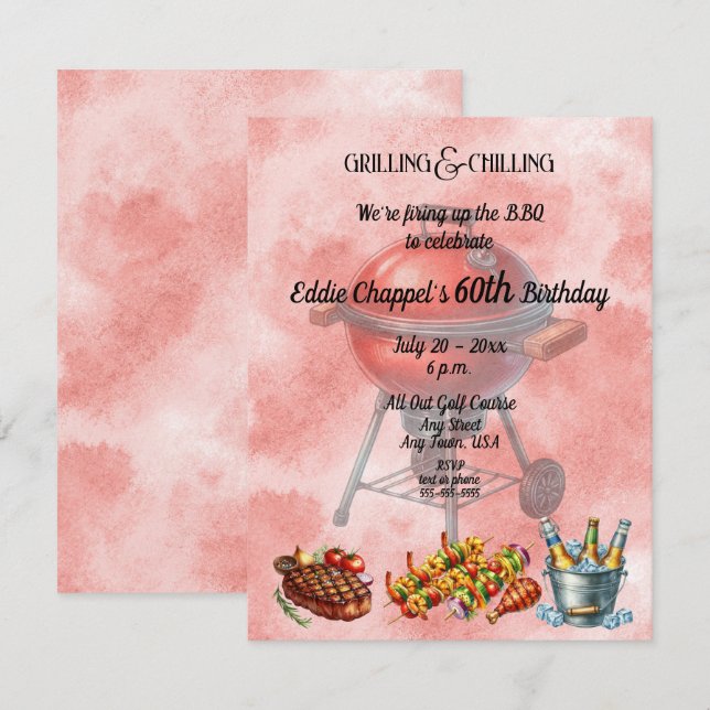 Convite Let's Fire Up the Grille 60th Birthday Invitation (Frente/Verso)