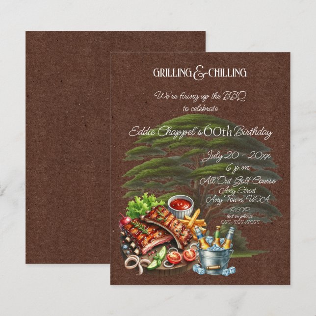 Convite Let's Fire Up the Grille 60th Birthday Invitation (Frente/Verso)
