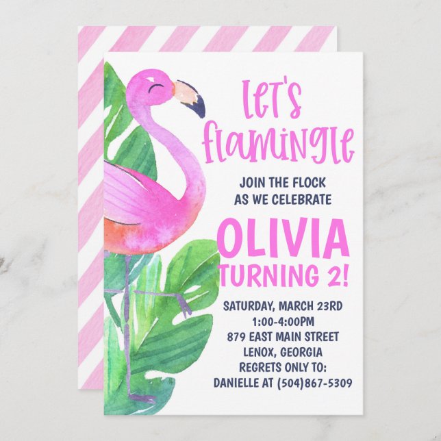 Convite Let's Flamingle! Birthday Party Invitation (Frente/Verso)