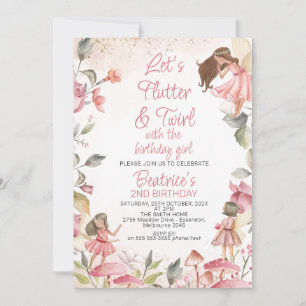 Convite Lets Flutter and Twirl Floral Fairy Birday