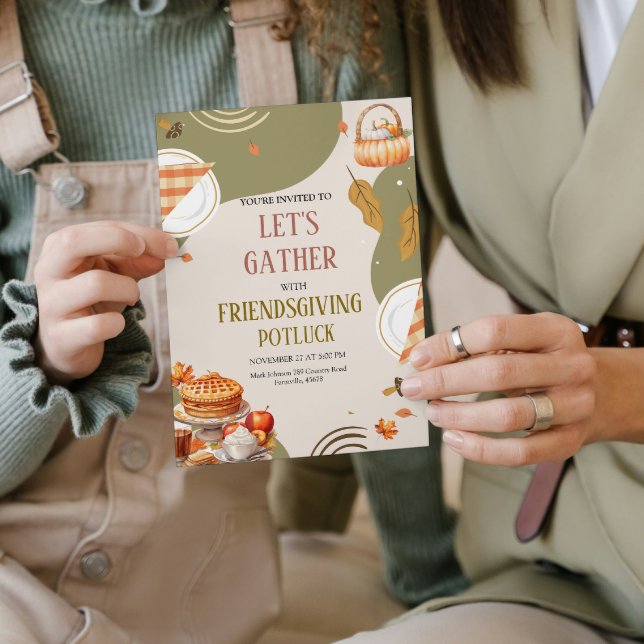 Convite Let's Gather Friendsgiving Potluck Thanksgiving  (Let's Gather Friendsgiving Potluck Thanksgiving Invitation  party friends )