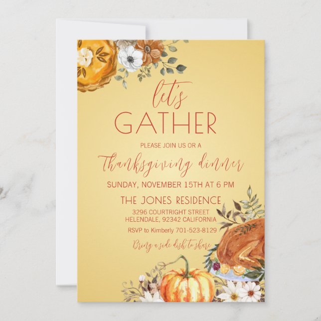 Convite Let's gather Thanksgiving Dinner Invitation (Frente)