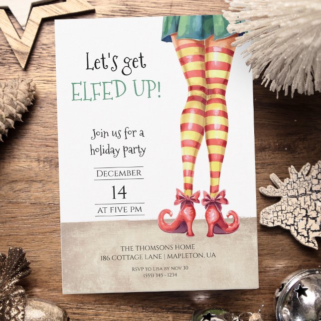 Convite Let's Get ELFED UP! Fun Curly Shoes Holiday Party  (Criador carregado)