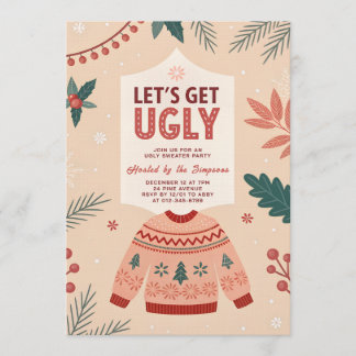 Convite Let's Get Ugly Retro Christmas Ugly Sweater Party