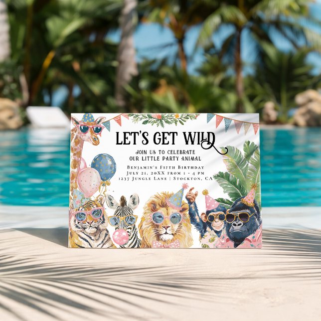 Convite Let's Get Wild Jungle Animals Birthday (Criador carregado)
