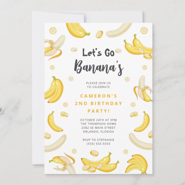 Convite Let's Go Bananas Birthday Invitation (Frente)