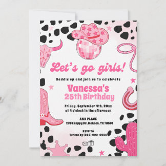 Convite Let's go Girls Disco Cowgirl Space Rodeo Birthday