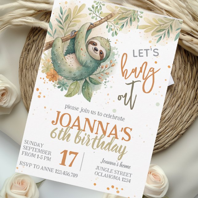 Convite Let's hang out sloth kids birthday (Criador carregado)