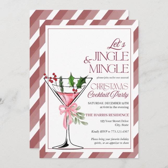 Convite Let's Jingle and Mingle Holiday Party  (Frente/Verso)