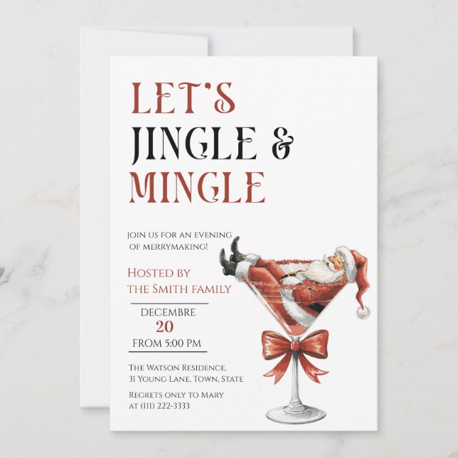Convite Let's Jingle and Mingle, Santa christmas Party (Frente)