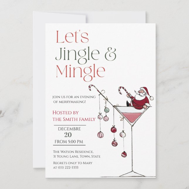 Convite Let's Jingle and Mingle,  Santa Cocktail christmas (Frente)
