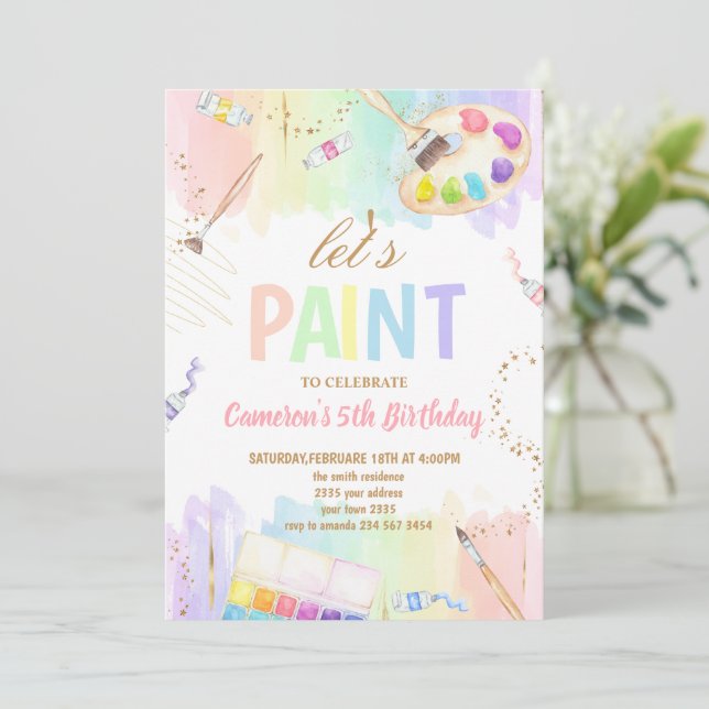 Convite Let's Paint Art Painting Birthday Party (Em pé/Frente)
