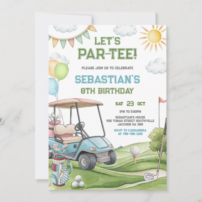Convite Let's Par Tee Golf Birthday Invitation (Frente)