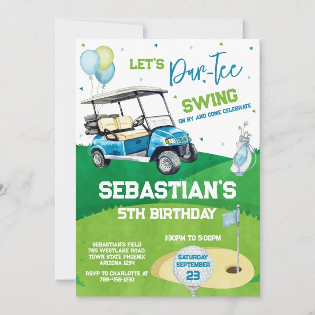 Convite Let's Par Tee Golf Birthday Invitation (Frente)