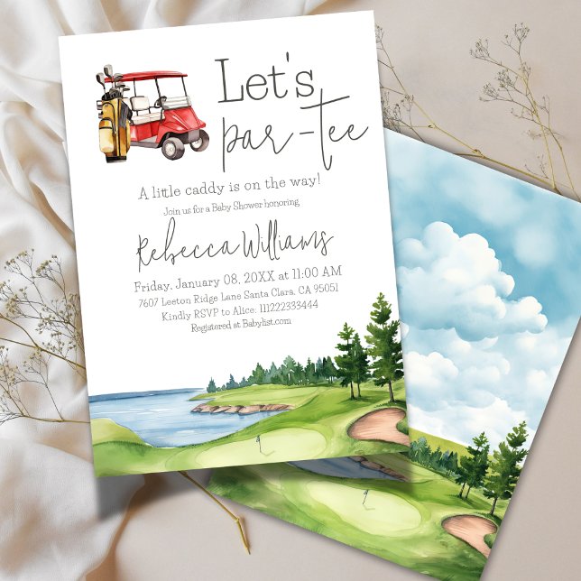Convite Let's Par Tee Red Cart Golf Baby Shower Party (Criador carregado)