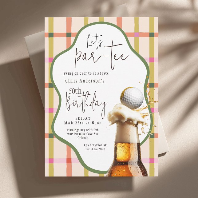 Convite Let's Par-Tee Retro Plaid Whimsical Birthday (Available in both printed and instant download digital formats.)
