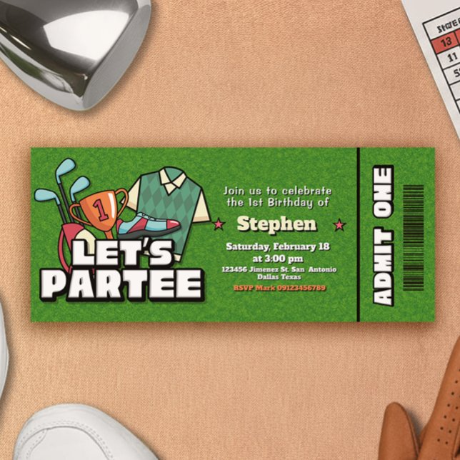 Convite Lets Partee - Golf Birthday Ticket Invitation (Lets Partee - Golf Birthday Ticket Invitation)