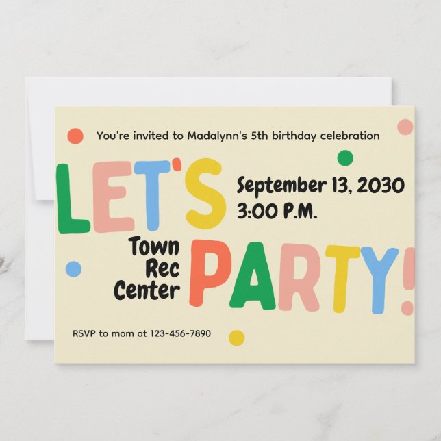 Convite let's party colorful birthday celebration invite (Frente)